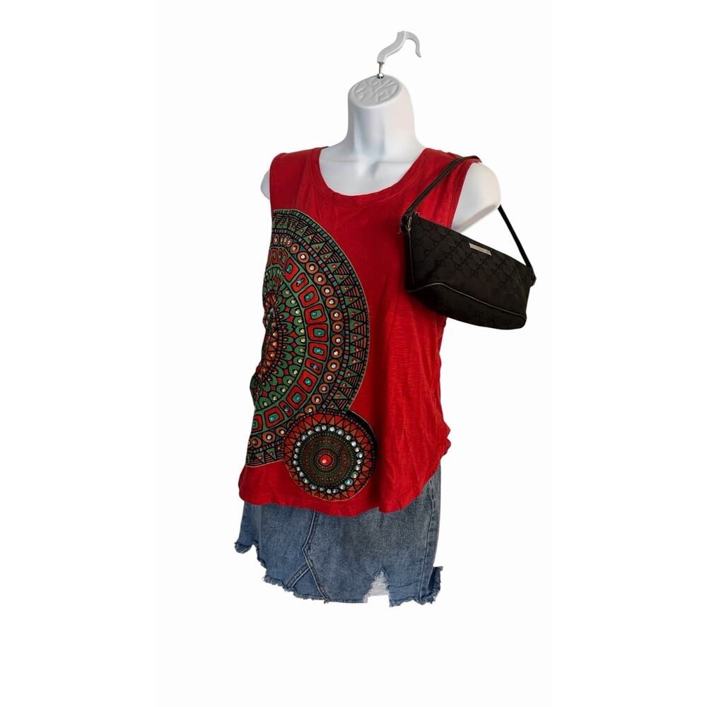Desigual Sleeveless Mandala Print Top – Vibrant Red Boho Tank With Sequins - Picture 6 of 6